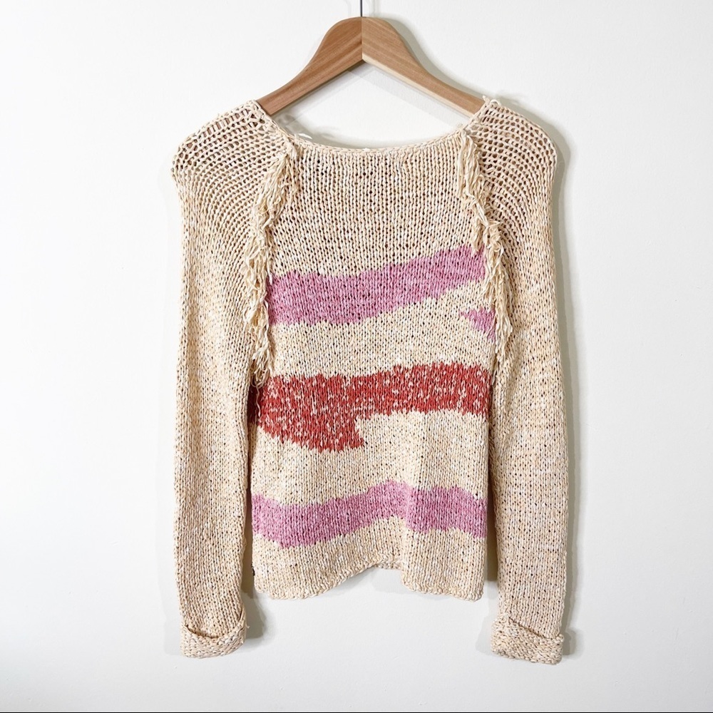 Maison Scotch Beige Aztec Fringed Open Knit Folky Jumper Sweater Size XS NWOT - Picture 7 of 8
